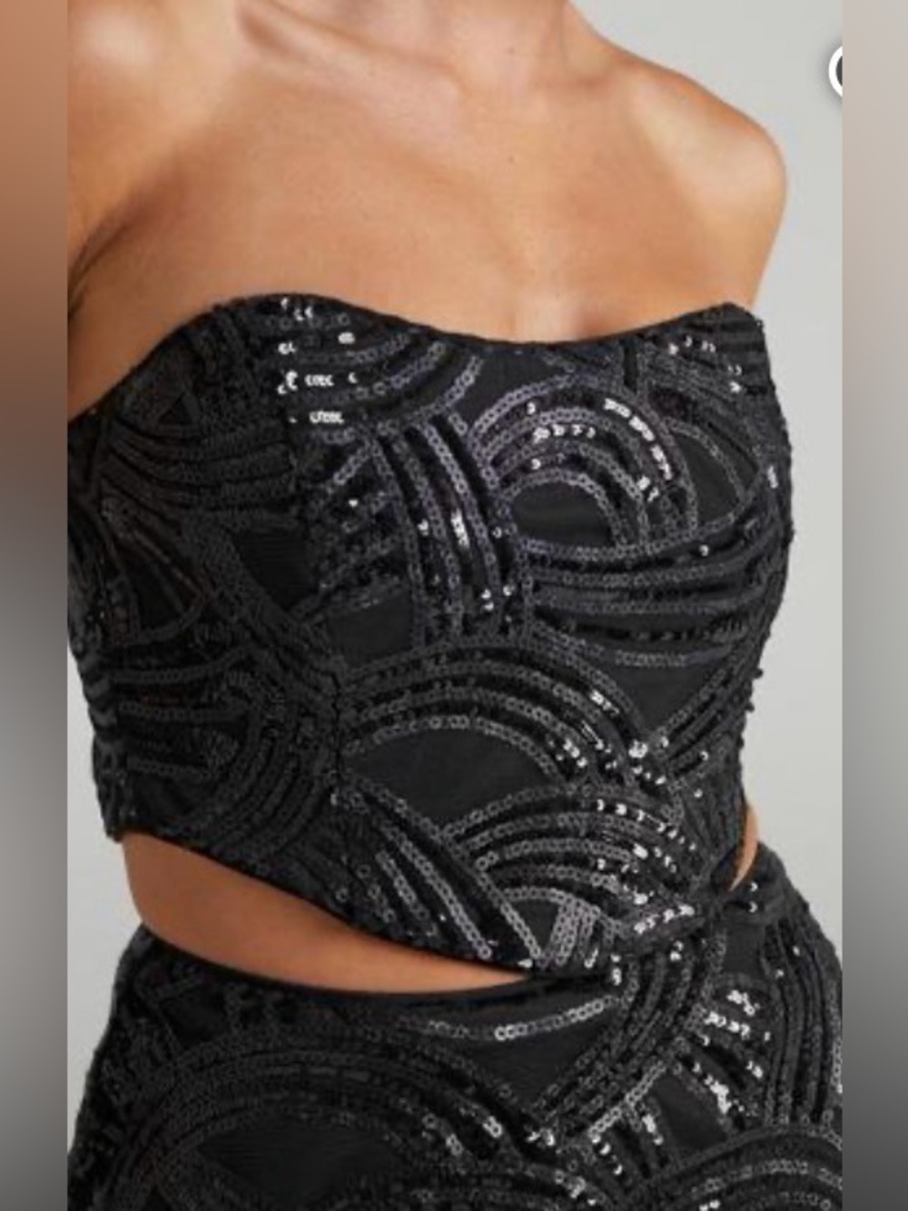 Showpo Black Strapless Sequin Crop Dress size 6